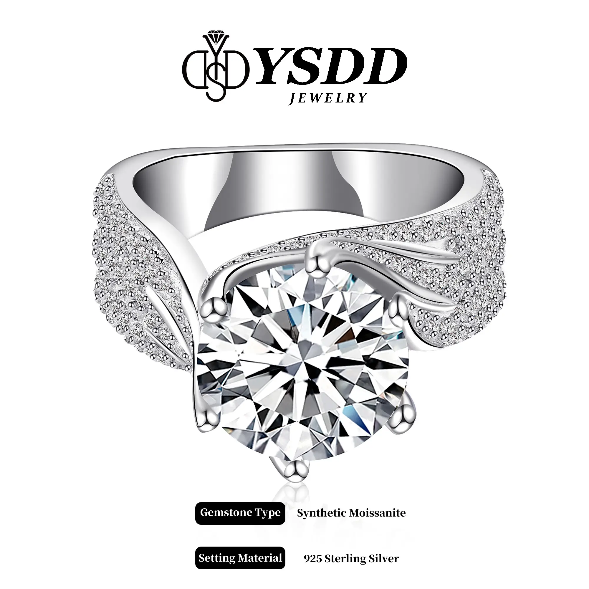 【#5 Majestic Ring 】1-3-5Carat Luxury Synthetic Moissanite Engagement Ring in 925 Sterling Silver for Women D Color VVS1 Clarity Synthetic Moissanite S