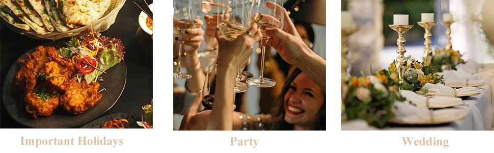 3 Pack Serving Tray with Handles, Stackable Reusable Trays for Serving Food, Plastic Serving Platters for Party, Charcuterie, Fruit, Appetizer, Cream Gold