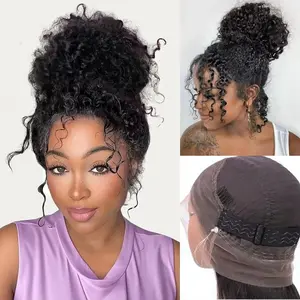 Kinky Curly 360 Glueless Lace Front Wigs Human Hair Invisi Strap HD Full Lace Front Wigs Human Hair Pre Plucked with Drawstring 200 Density Curly Wig (360-Curly Wave Wig, 28 Inch)