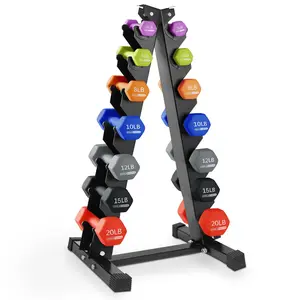 HolaHatha 146 Pound Neoprene Dumbbell Full Body Weight Set with Storage Rack