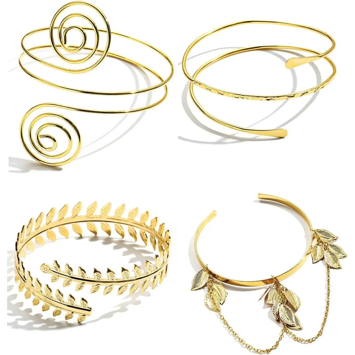 4 Pack Geometric Metal Arm Ring Adjustable Coil Swirl Upper Arm Cuff Dainty Gold Arm Cuff for Women Fashion Accessories
