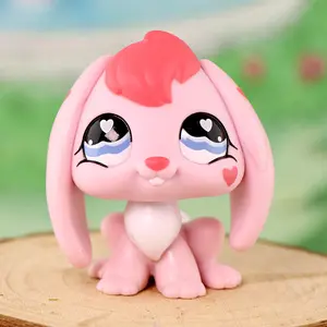 Mini Toys Bunny Rabbit Kitten Bobble Head Figures for LPS Collection for Kids Xmas Gift Adorable Pink Heart Eyes Design
