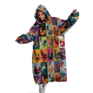 hoodie blanket，Wearable Blanket，Adult Wearable Blanket Hoodie, Farmhouse Patchwork Style, Outdoor Warm Clothing with Pockets, Cute Animal Design, Birthday Gift，Christmas Gift,Valentine's Day gift