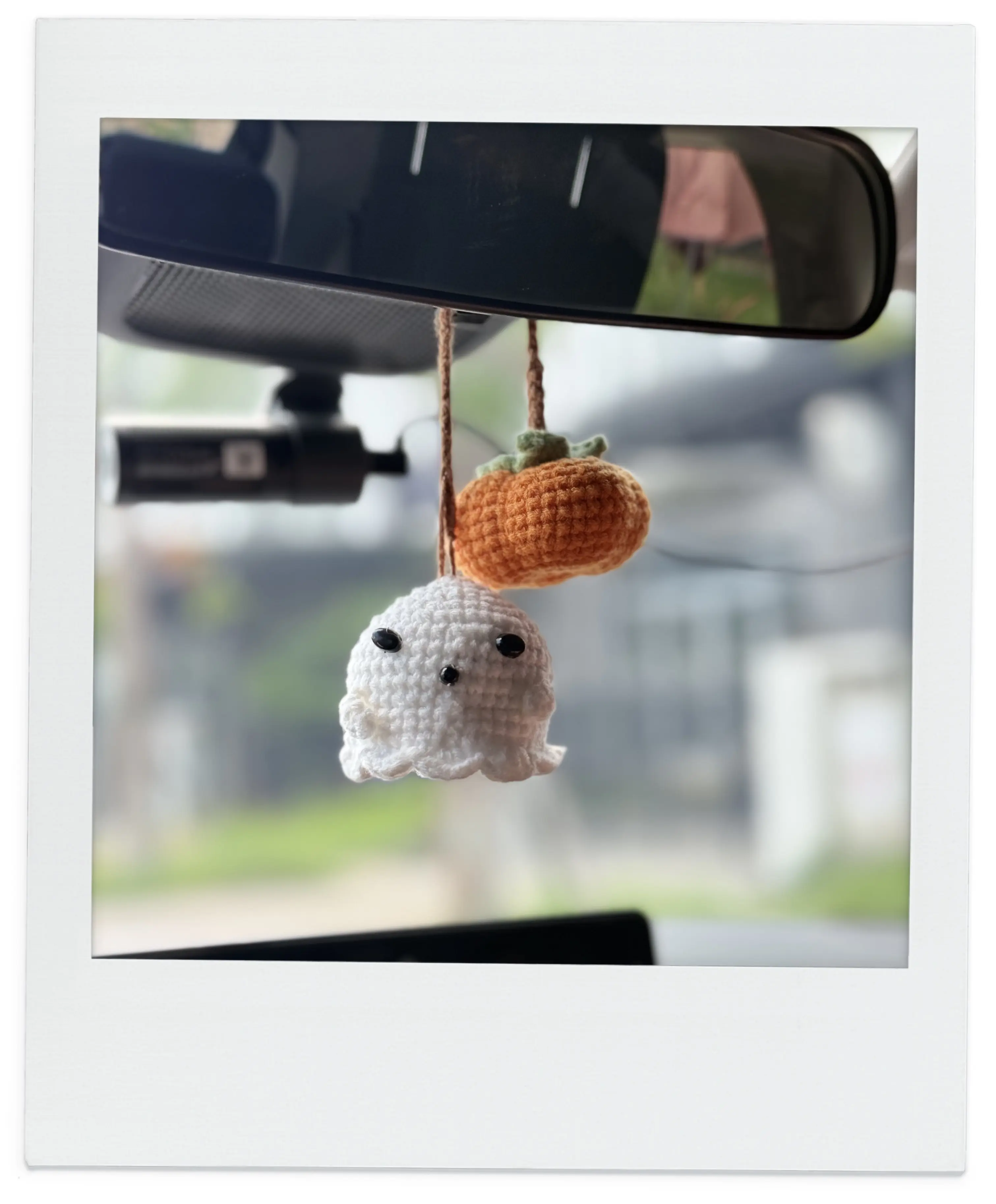 Premium Yarn Handcrafted Crochet Ghost Rearview Mirror Hanger - Halloween Decor, Interior Accessory, Knitting & Crochet Haberdashery, Pumpkin Bag Inclusion, Spooky Ornament