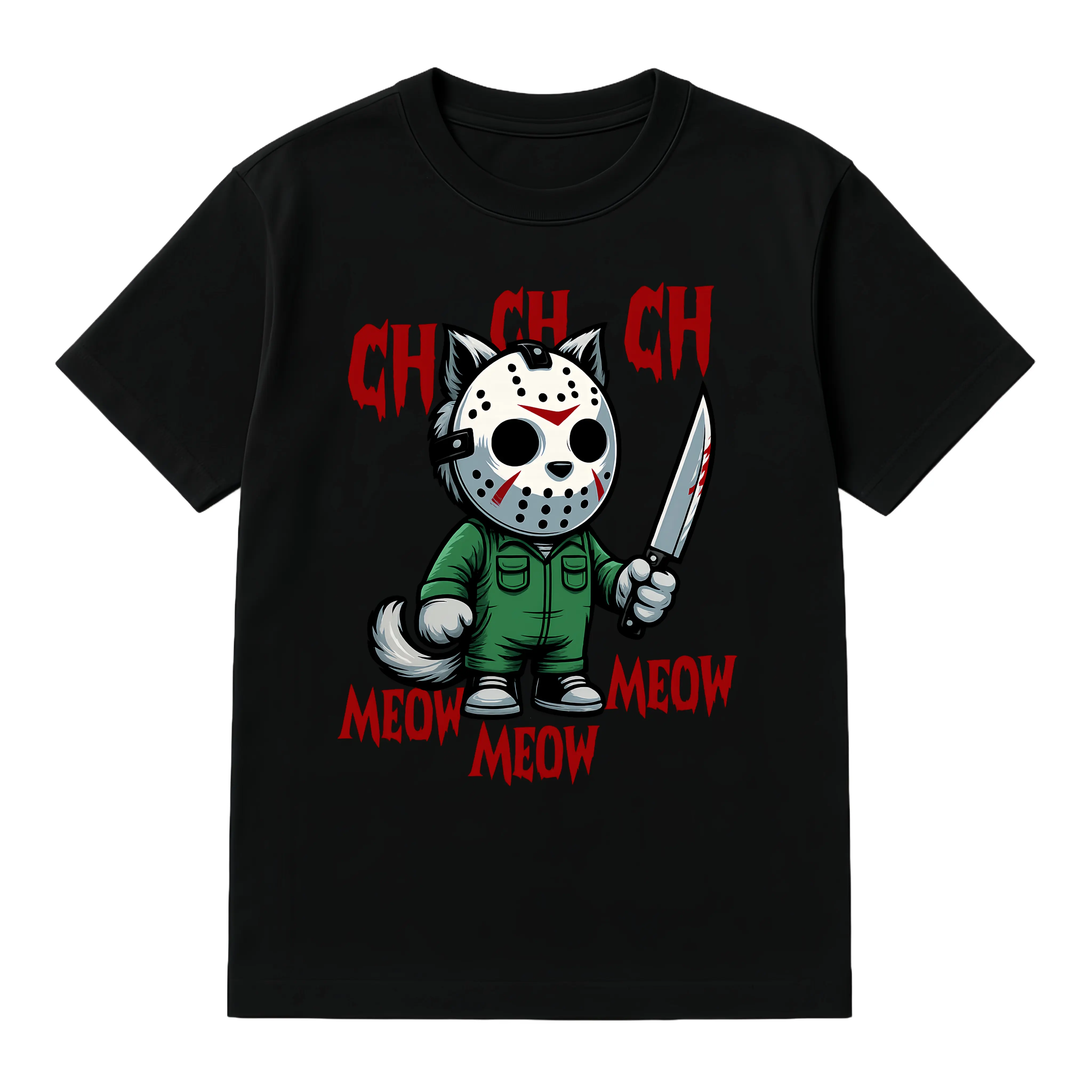 MEOW Scary Cat Print Short Sleeve Unisex Oversized Gothic Y2K Halloween Gift Soft Cotton Loose Fit Casual Top