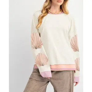 Women Cute Floral Graphic Sweatshirt Teen Girls Y2K Vintage Aesthetic Preppy Pullover Top Oversized Loose Sweater