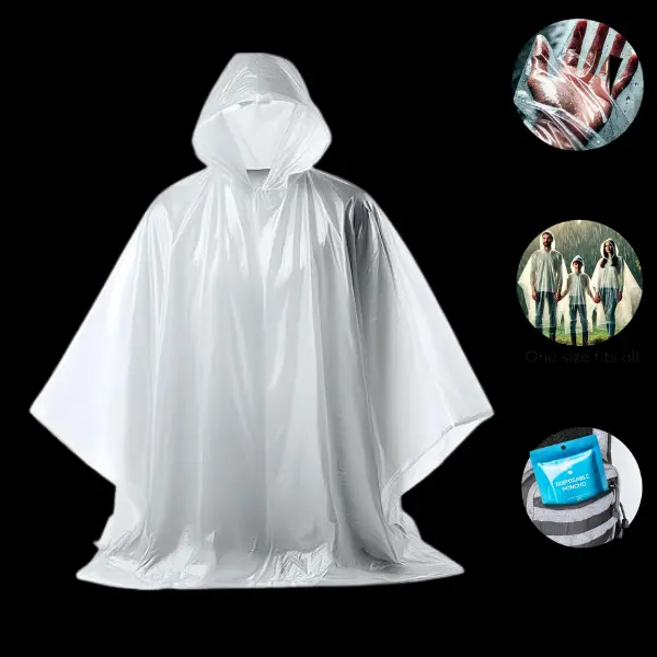 Disposable Rain Ponchos for Adults - Clear with Hood, Compact Emergency Ponchos for Hiking, Camping, Travel Outdoor