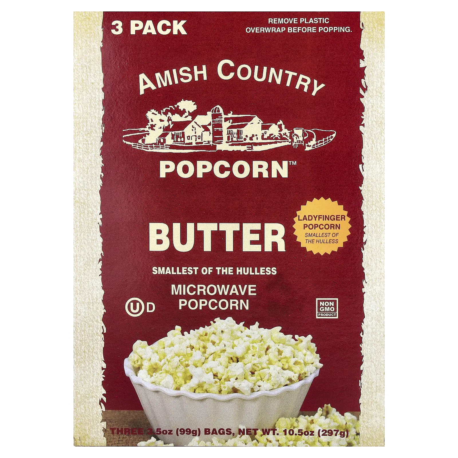 Amish Country Popcorn Microwave Popcorn, Butter, 3 Bags, 3.5 oz (99 g) Each Amish Country Popcorn Microwave Popcorn, Butter, 3 Bags, 3.5 oz (99 g) Each