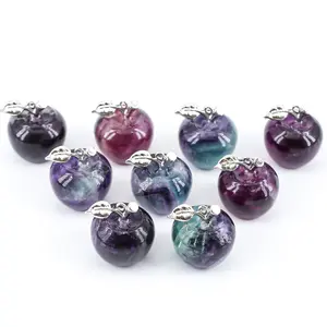 【Higher Crystal】1 count Handmade Natural Fluorite Apple Pendants - Unique Gemstone Jewelry with Wisdom Charm