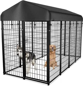 DOMIPET Dog Kennel Outside with Roof, 8'x6'x4' Outdoor Dog Kennels for Large Dogs, Heavty Duty Welded Dog Crate Playpen with UV-Resistant Waterproof Cover