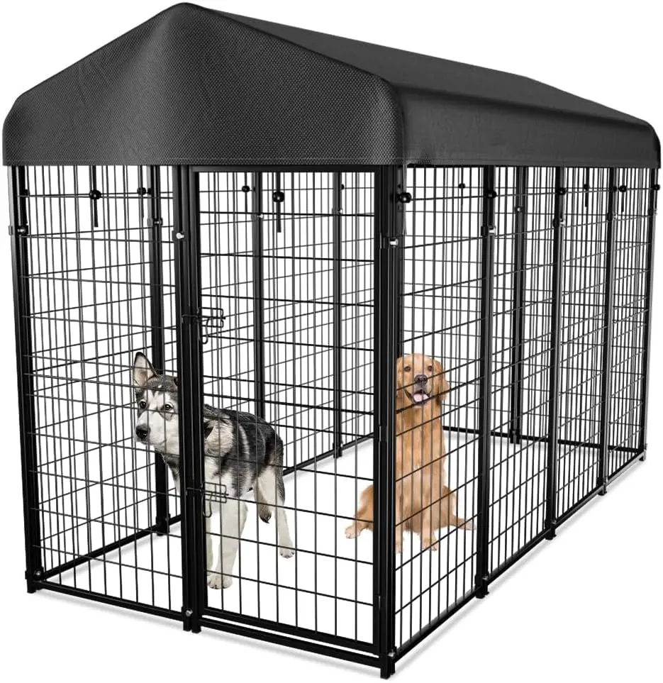 DOMIPET Dog Kennel Outside with Roof, 8'x6'x4' Outdoor Dog Kennels for Large Dogs, Heavty Duty Welded Dog Crate Playpen with UV-Resistant Waterproof Cover, dealsforyou, summerwins, restock, dealsforyoudays, DFYD