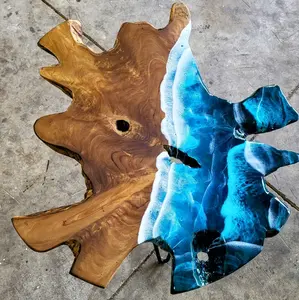 Live Edge Olivewood Resin Ocean Coffee Table