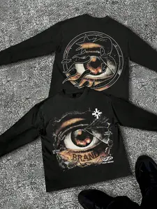 Men's Long Sleeve T-Shirt, Slim Fit Eye Pattern, Casual Home Wear, Fashionable Daily Street Style, Perfect Gift Choice