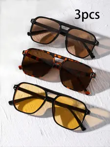 Women's Fashion Eyewear Set, Leopard Colorblock Design, Stylish Sunglasses for Summer Beach Outdoor Travel