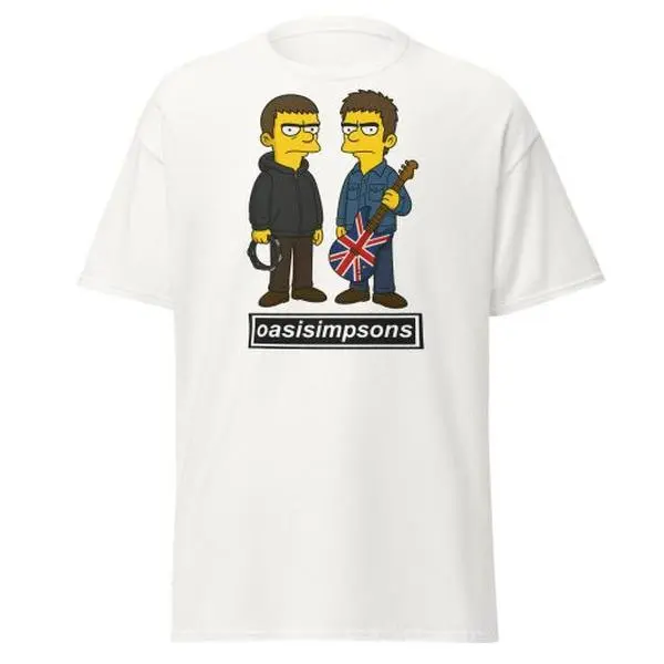 Oasis Simpsons White T-shirt Classic Rock Band Tee