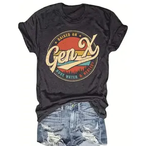 Women's Vintage Graphic Round Neck Tee, Casual Short Sleeve T-shirt for Summer, Women's Top for Daily Wear