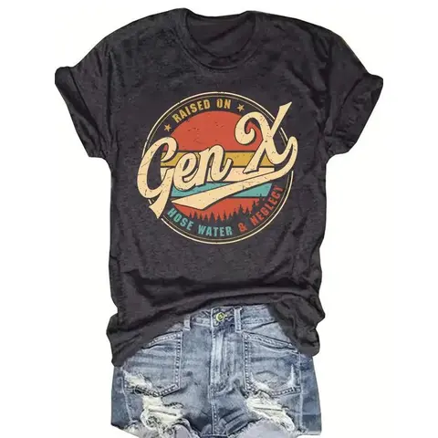 Women's Vintage Printed Cotton Tee - Short Sleeve, Round Neck, Breathable, Athletic, Digital Graphic Top for Casual Summer Beach, Work Wear Apparel (1-Piece)