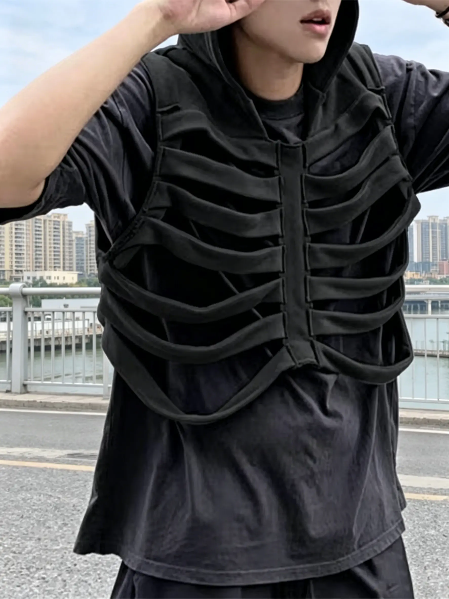 Men's Skull Rib Sports Vest - Sleeveless Hooded, Summer American Streetwear, for Outdoor Activities