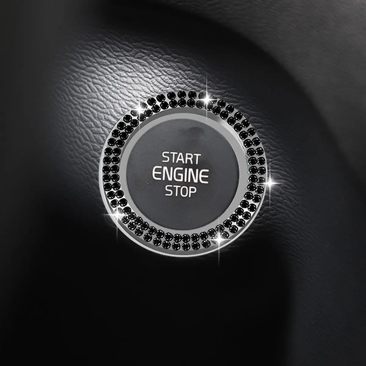 Bling  Rhinestone Engine Start Decoration Ring, Ring Start Button Cover Sticker Key  & Knob Ring Decoration, Bling  Interior Accessories for Women (Black)