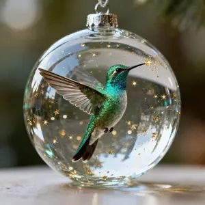 Natural Bird Cardinal Christmas Ornament - Transparent Plastic Turquoise Hummingbird-Style Cardinal with Gold Capsule and Hanging Ring - Free Christmas Tree Decoration for Outdoor Holiday Decorations, Home Decor Ornaments (Classic Style)