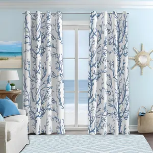 Nautical Coastal Curtains Decorative Beach  Coral 50% Light Blocking Sea Darkening Grommet Curtain for Villa Living Room, Bedroom Light Blue and White 2 Panels Set, 52x84 Inches