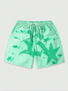 Men's Star & Letter Print Drawstring Waist Shorts, Regular Fit Casual Comfy Shorts for Summer, Men's Bottoms for Beach Vacation Holiday