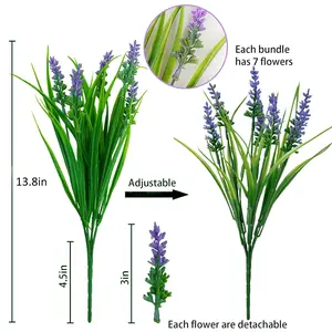 12 Bundles Artificial Plants Outdoor, 13.8" UV Resistant Faux Monkey Grass Greenery Stems No Fade Faux Plastic Flowers Shrubs for Home Weddings Garden Porch Front Patio Office Decor