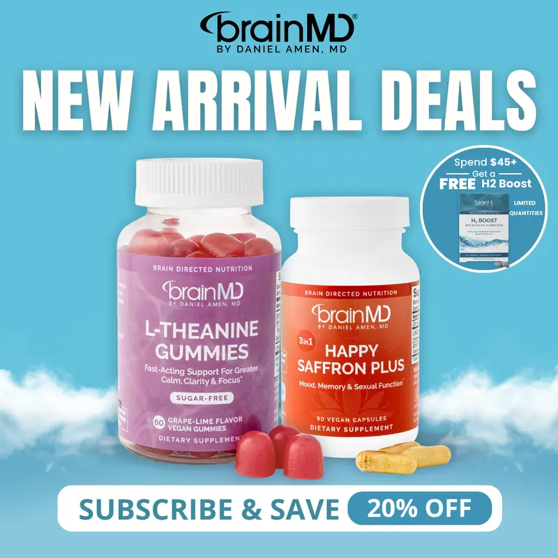Best of BrainMD Bundle | Happy Saffron Plus 90 Capsules & L-Theanine Gummies 60 Count | Mood & Calm Support | Focus & Stress Relief | Satiereal Saffron with L-Theanine