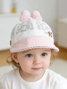 Lace Trim Bow Sun Hat, Cute Floral Fisherman Cap for Girls, Sun Bonnets, Sunbonnets, Suitable for Outdoor Play, Walking, Travel, Cycling, Ages 1-3, Princess Hat