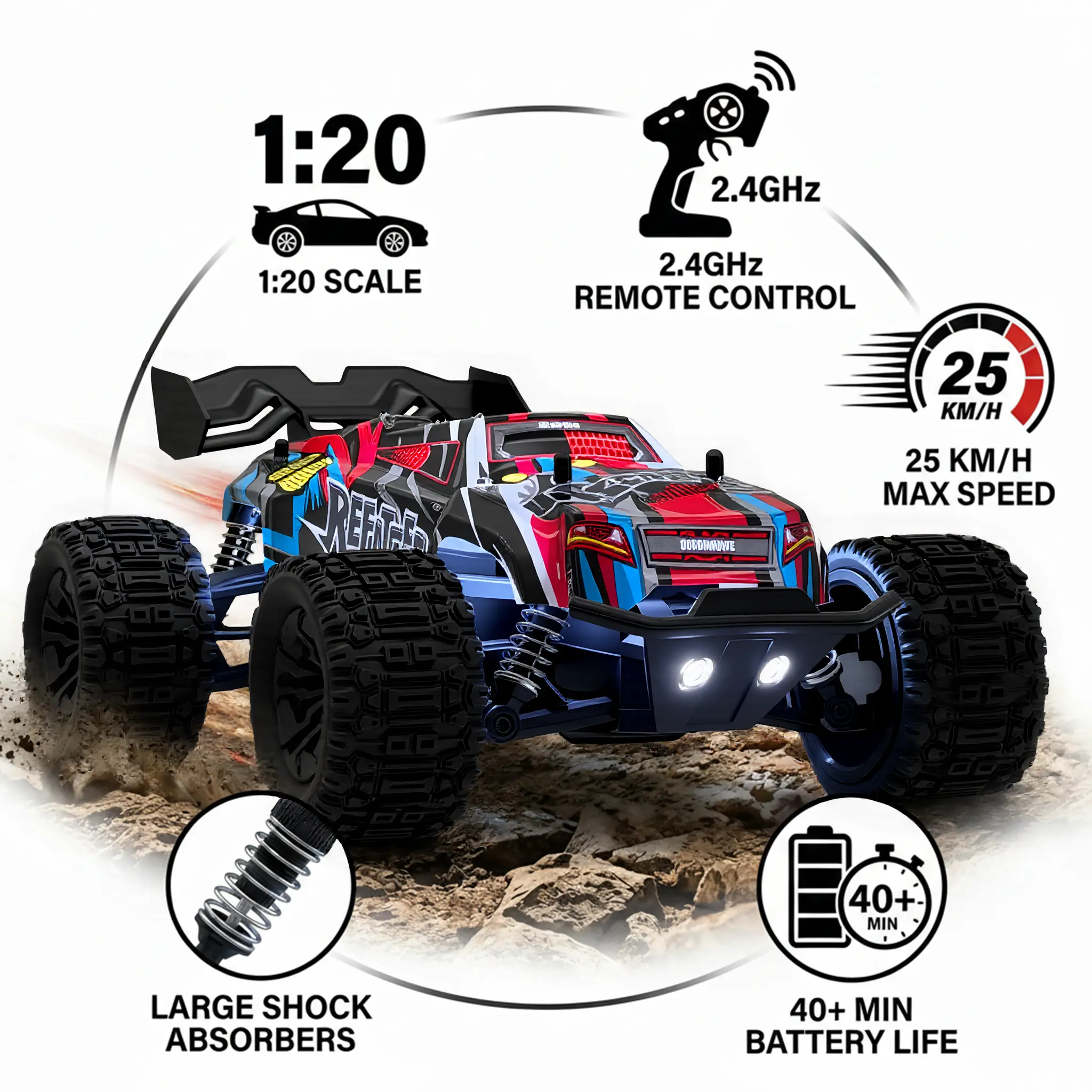 2.4GHz Dual-Drive All-Terrain RC Off-Road Car Toy Truck with Dual Car Shells, Anti-Slip Durable Design, Ideal Boy Gifts for Christmas, Halloween, Birthday, Rc Cars