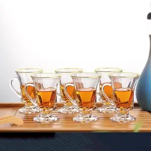 4.3oz Glass Tea Cup, 2 Counts Creative Clear Glass Coffee Cup with Handle, Durable Glass Cup, Drinking Cup for Home Office Use, Gift for Friend