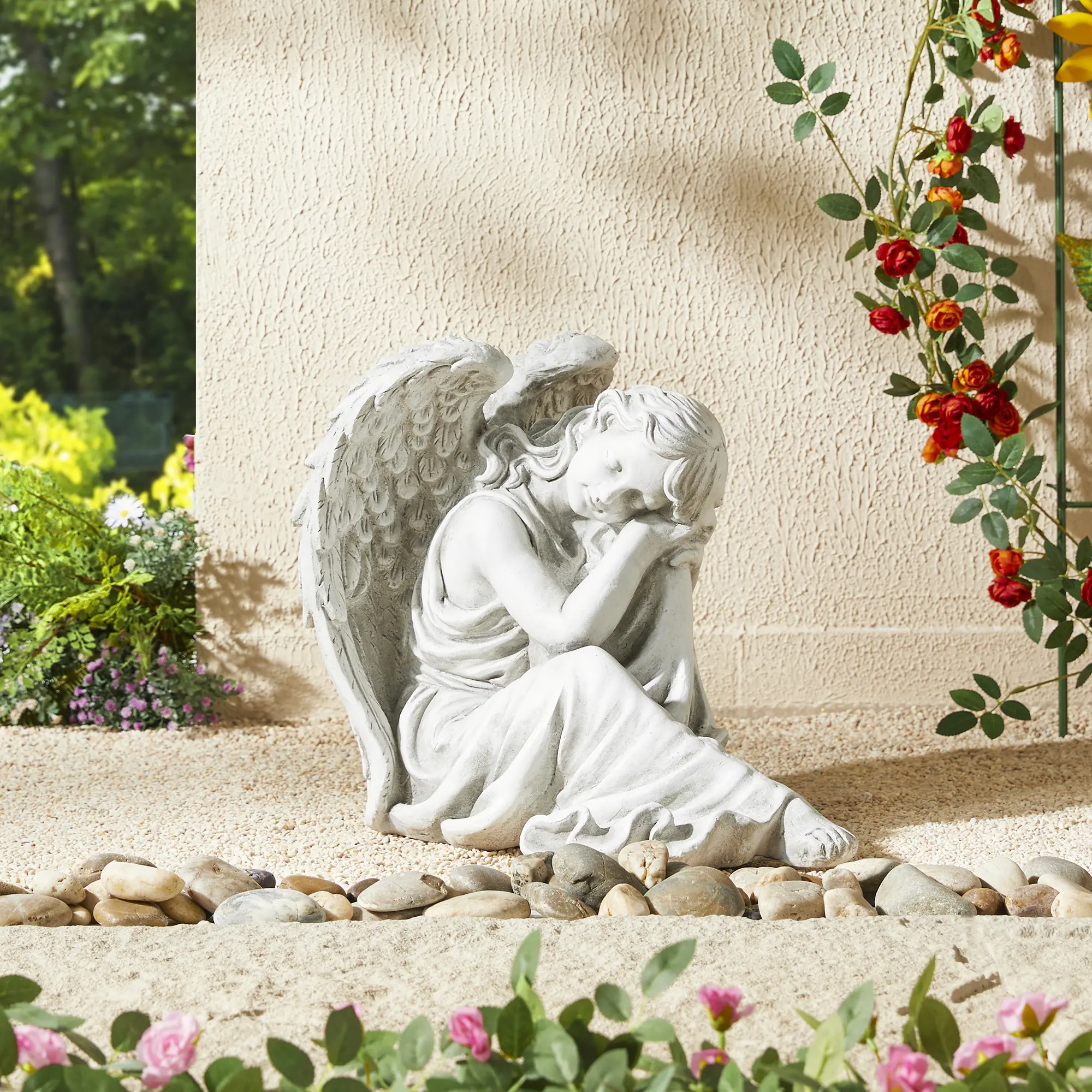 Glitzhome 15''H MGO Sleeping Angel  Garden Statue