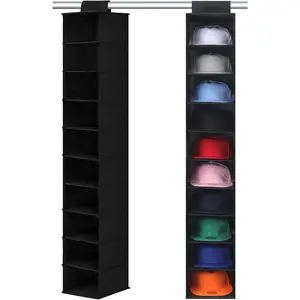 Hat Rack for Closet, 10 Shelf Hanging Hat Organizer for Baseball Caps Storage, Hat Holder Organizer for Hat Display,  Space Saving Hat Racks for Baseball Cap Organizer, Black