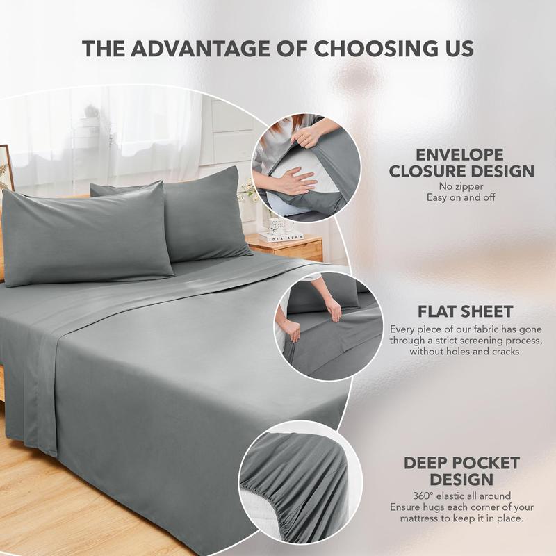 Deconovo Bedding Sets, Modern Bedding Sets, 1 Fitted Sheet, 1 Flat sheet & 2  Pillowcase cases, Soft Comfy Bedding Set, Bedroom Accessories