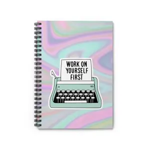 Motivational Spiral Notebook - Work on Yourself First, Inspirational Journal, Self-Care Gift, Typewriter, Y2K, Planner, Organization, Personal Development, Writing Notebook, Gift