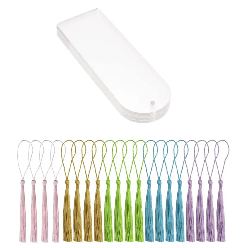 Blank Clear Acrylic Bookmarks 20Pcs Rectangle Craft Transparent Acrylic Book Markers with 20Pcs Small Bookmark Tassels Events Graduation Gift Tags