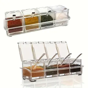 4-Piece Spice Rack Set, Multi-Compartment Transparent Kitchen Organizer, Moisture-Proof Clear Plastic Condiment Containers, Essential for Apartments