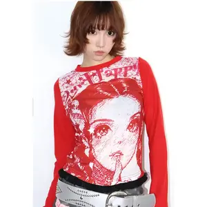 RED Y2k Graphic Long Sleeve Tshirt