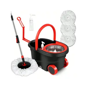 ASpin Mop And Bucket,Spin Mop And Bucket With Wringer Set For Home,Stainless Steel 360 Floor Mop Bucket On Wheels,3 Microfiber Mop Replacement Heads And Adjustable Handle (Black)