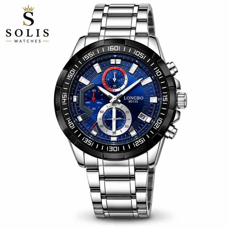 LONGBO Men’s Stainless Steel Quartz Watch, Blue Dial, with Gift Box