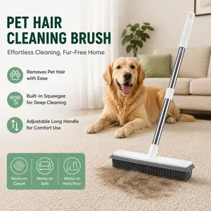 2-In-1 Pet Hair Remover Broom with Long Handle, Easy Cleaning Tool for Carpets, Hardwood, Tiles, Ideal for Cat/dog Fur Removal