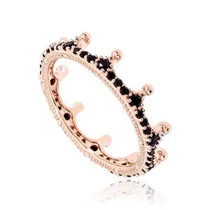 PANDORA Crown ring in PANDORA Rose with 36 bead-set black crystals