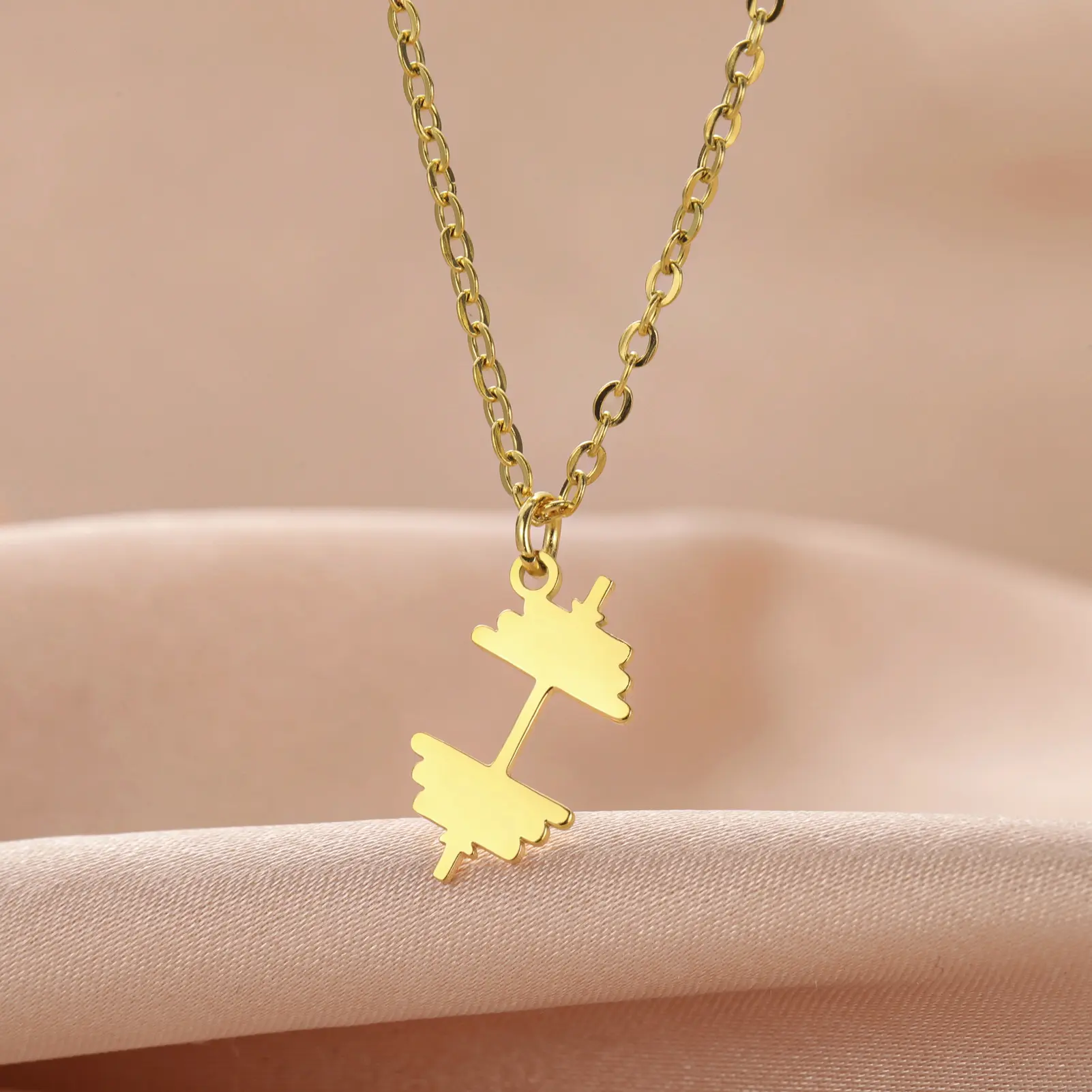 Cazador Dumbbell Pendant Necklace Exercise Sport Muscle Neck Chain for Women Men Stainless Steel Jewelry Birthday Wholesale 2026