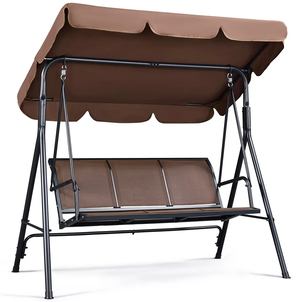 Yaheetech 3-Seat Iron Fabric Patio Outdoor Furniture Hanging Swing Chair for Adults, Adjustable Canopy, Adjustable Armrests, 550 lb Capacity, Outdoor Seating for Backyard/Garden