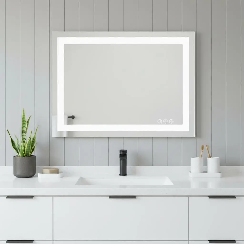 HomeRoots 636267 20 in. Clear Lighted Frameless Bathroom Vanity Mirror, Led Bulb Light, 20X28 In