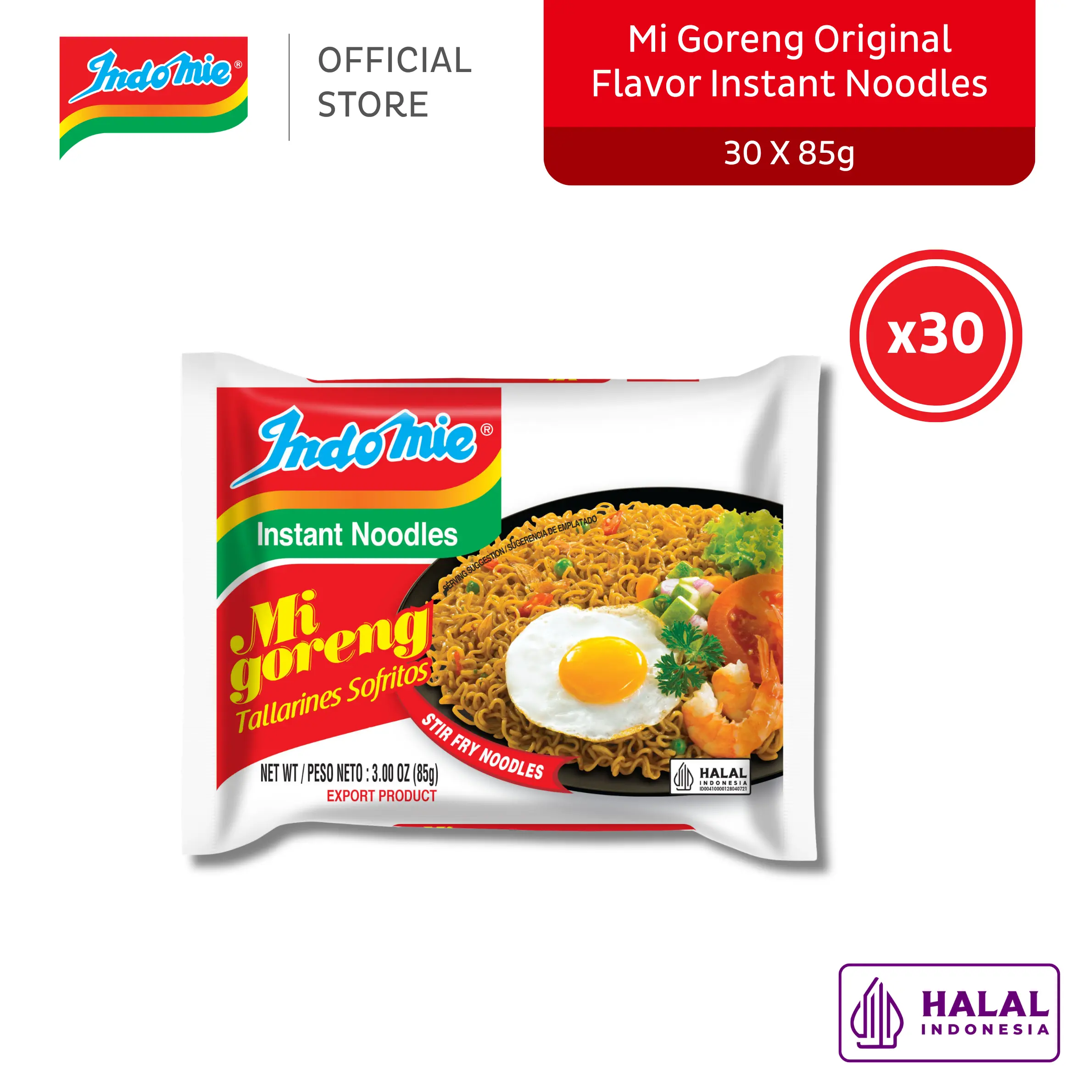 Official Indomie Mi Goreng Instant Noodles - 30 pack