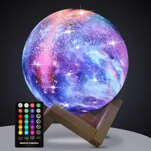 ISUNMEA Moon Lamp, Kids Night Light Galaxy Lamp - Multi-Coloured Moon Light with Wood Stand Remote & Touch Control USB Rechargeable Gift for Girls&Boys Lover Birthday - 4.8 inch
