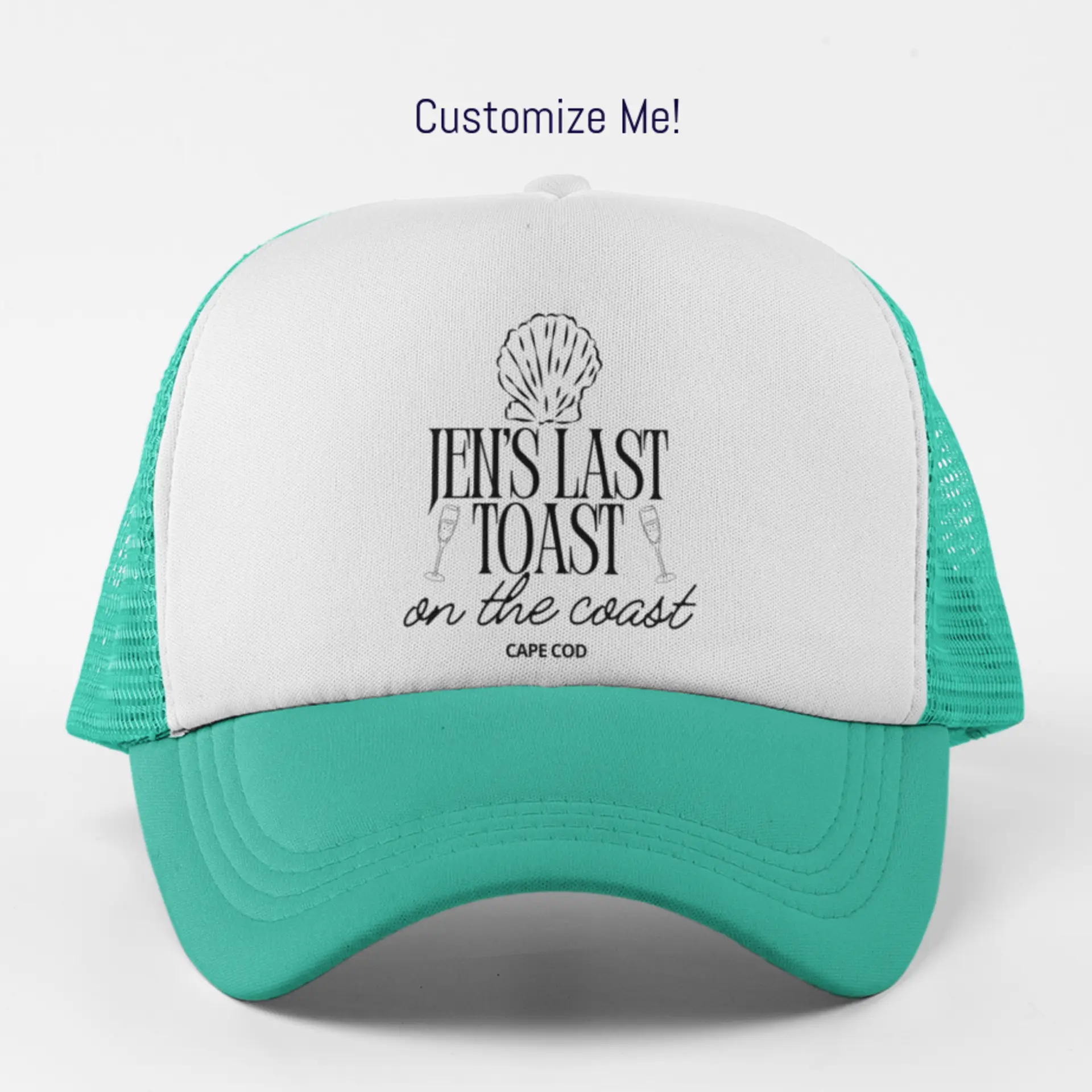 Custom Coastal Bachelorette Party Trucker Hat – Personalized Last Toast Theme Party Bach | Bachelorette Party Hats, Bday Hats, Shell Theme Pool Beach Party Accessories, Matching Group Hats