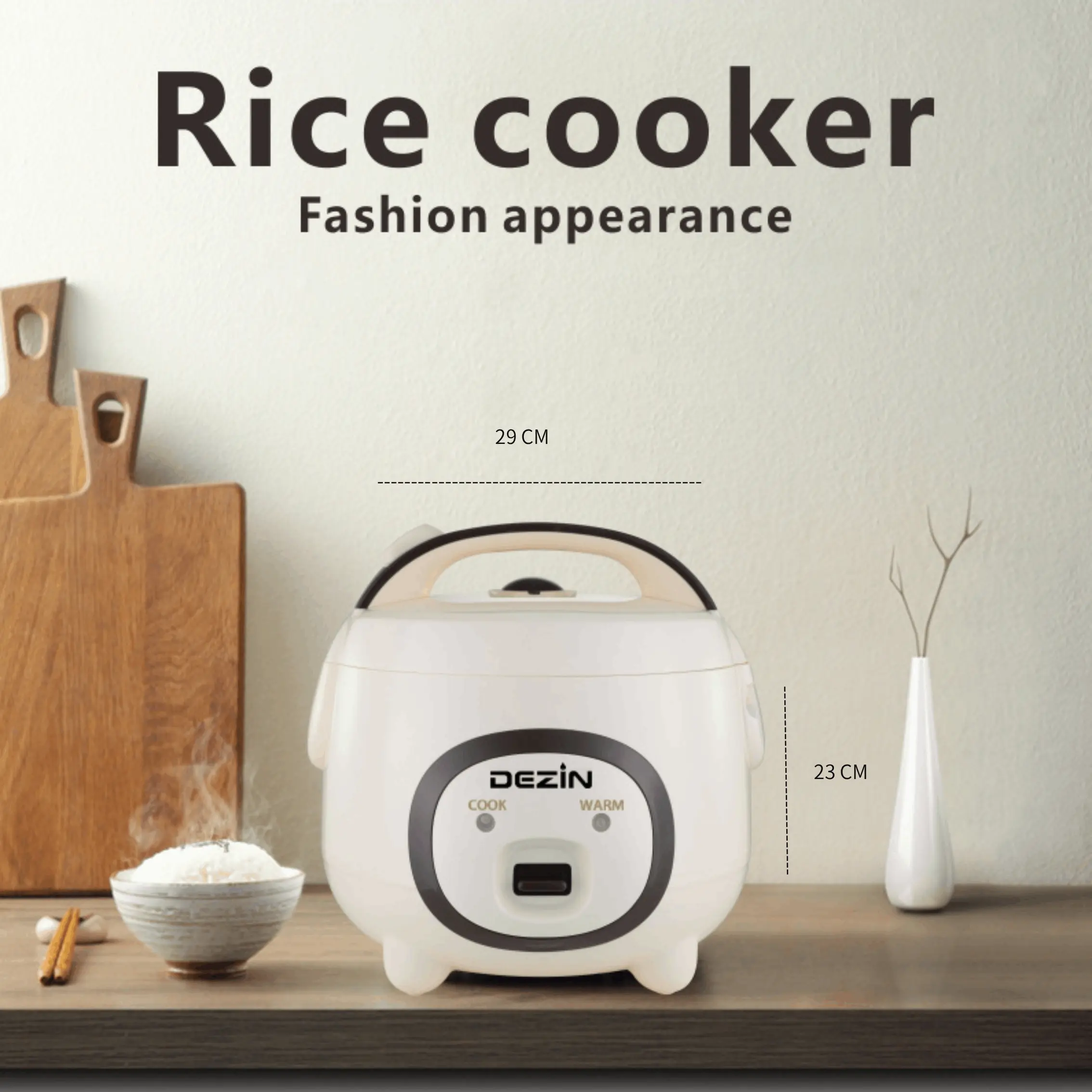 Dezin larger Rice Cooker, 4-Cup (Uncooked) / 8-Cup (Cooked), Steamer, Grain Cooker, Multicooker, 2 Qt, Suitable for 3 to 5 people.