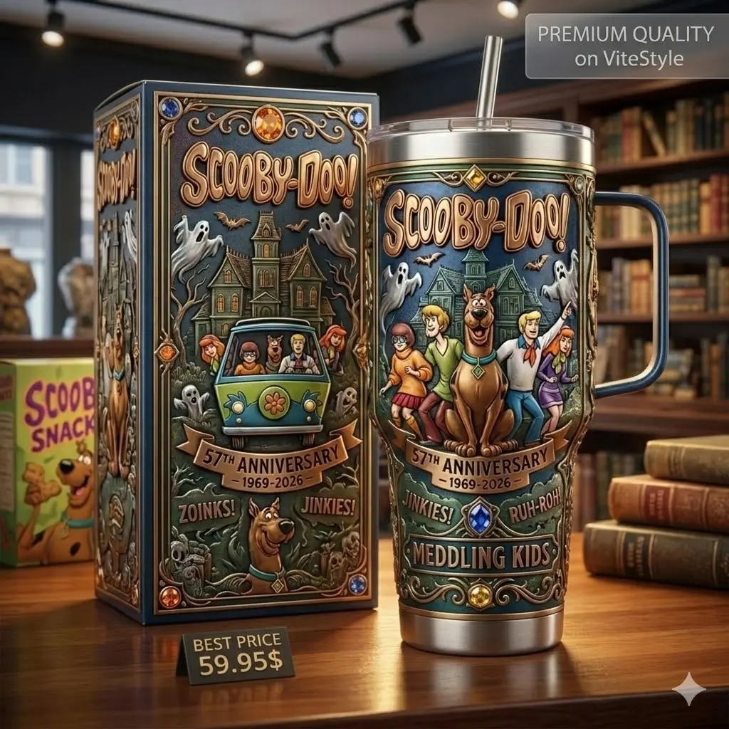 Scooby-Doo 57th Anniversary 1969–2026 40oz Tumbler With Handle, Premium Vacuum Insulated Stainless Steel Travel Mug, Mystery Inc. Collector's Edition Gift